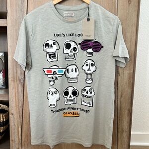 NWT ZARA BOYS SKULL TEE SHIRT Halloween streetwear T-shirt size 13/14
